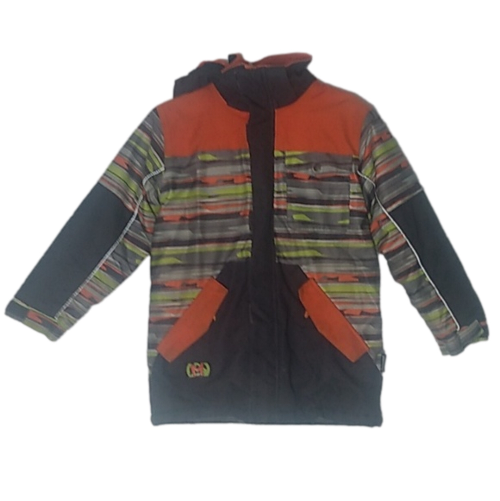 MONSTER Boys Winter Coat size 10 black, orange, and yellow stripes